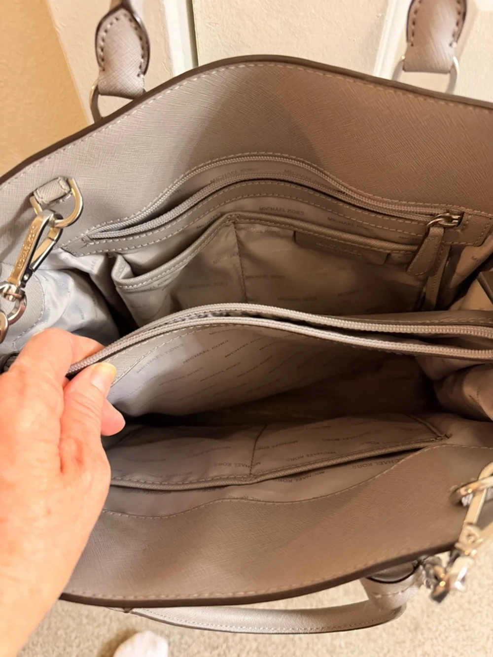 Michael Kors Taupe Leather Chain-Handle Tote